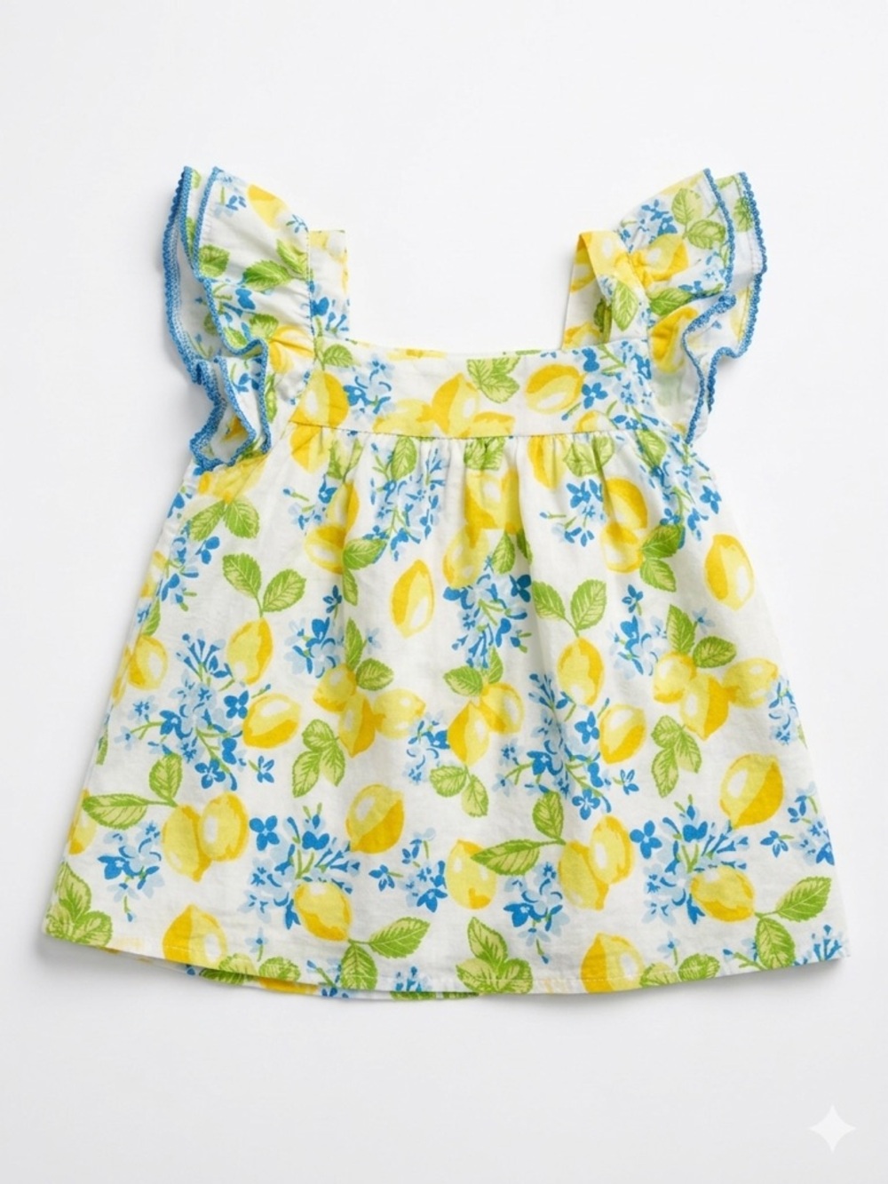 Euro Summer Isaac Mizrahi Kids Lemon & Floral Flutter Sleeve Top - Size 7/8